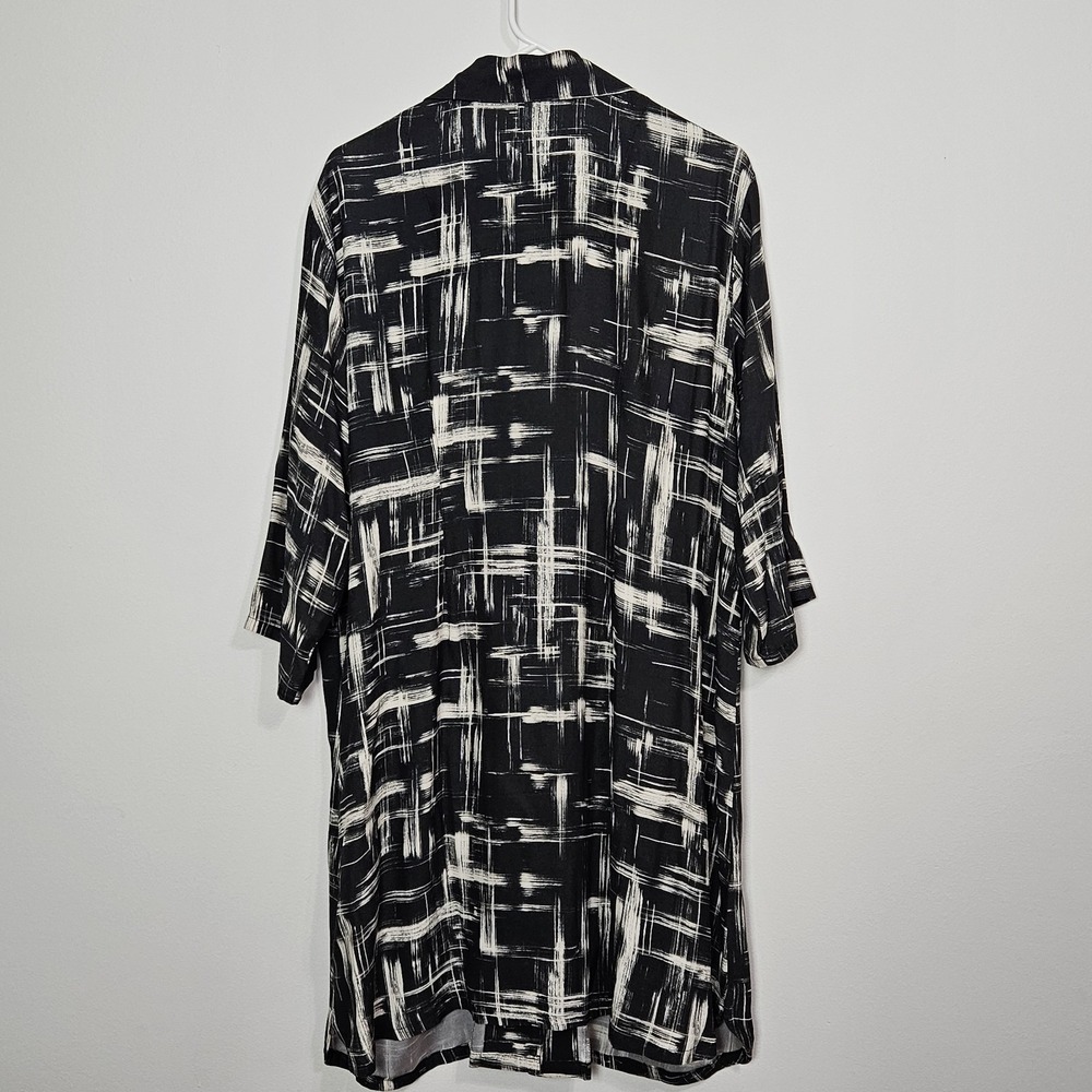 Bitte Kai Rand Shirt Dress Sz L Black Beige Brush Buttons Pockets Neck Tie - Picture 2 of 9